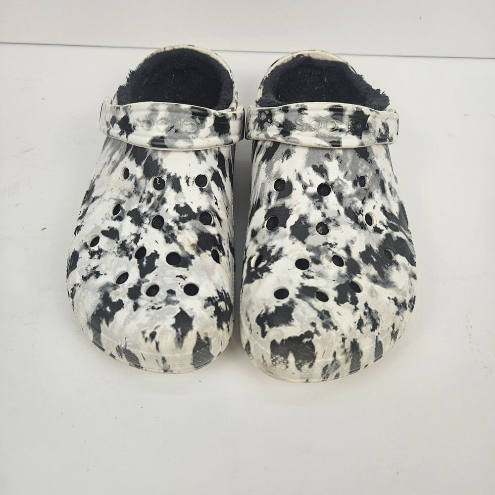 Crocs Classic Lined Clog Women's W9  M7 Black White Gray Tie-Dye Comfort Shoes